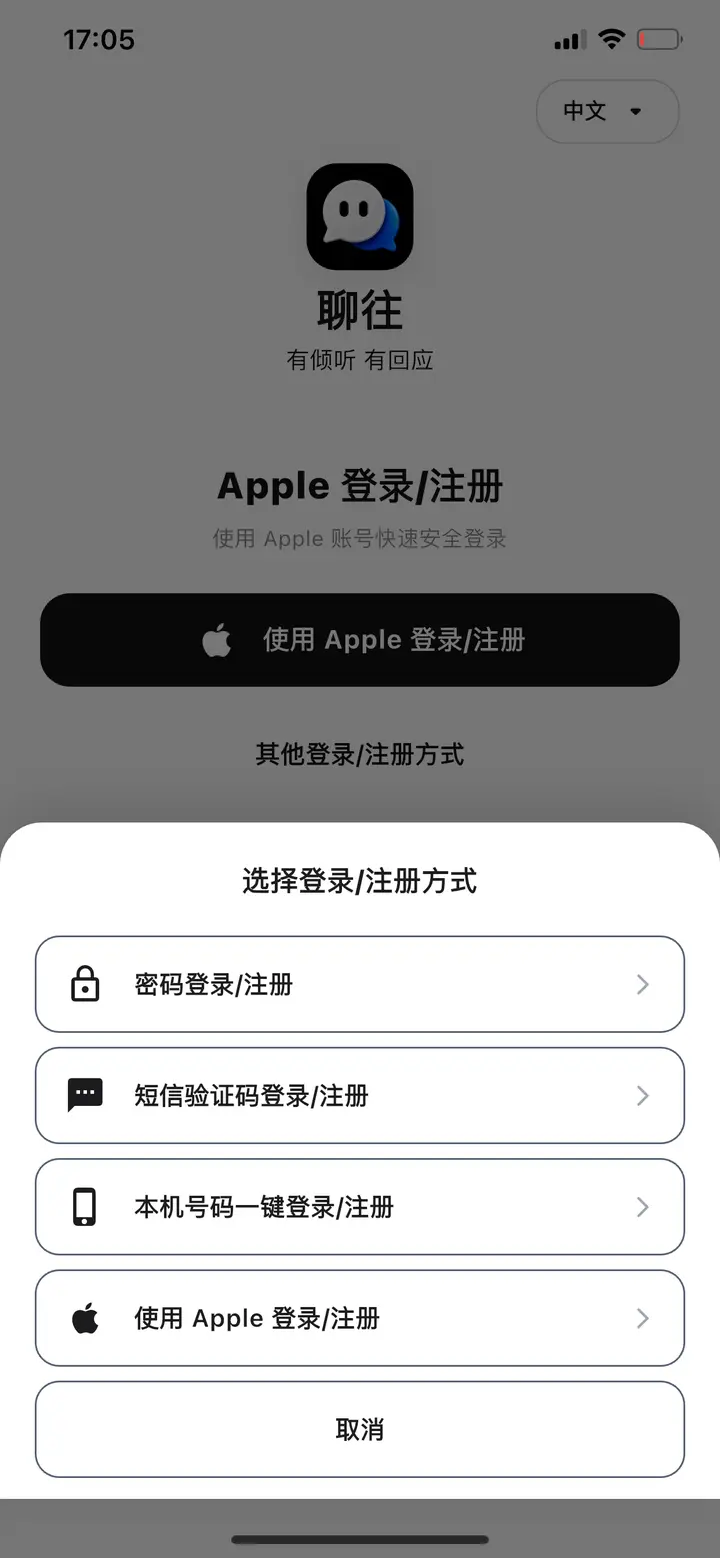 聊往登录注册界面